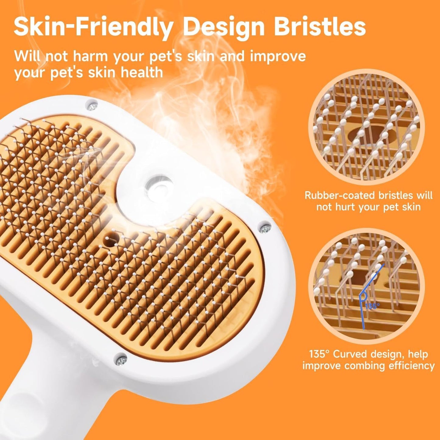 PETS&CLEAN Universal Pet Steam Brush For Cats And Dogs 3-in-1