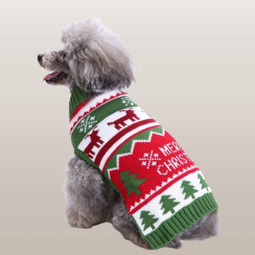 PETS&CLEAN Pet Bone Stripe High Neck Christmas Sweater