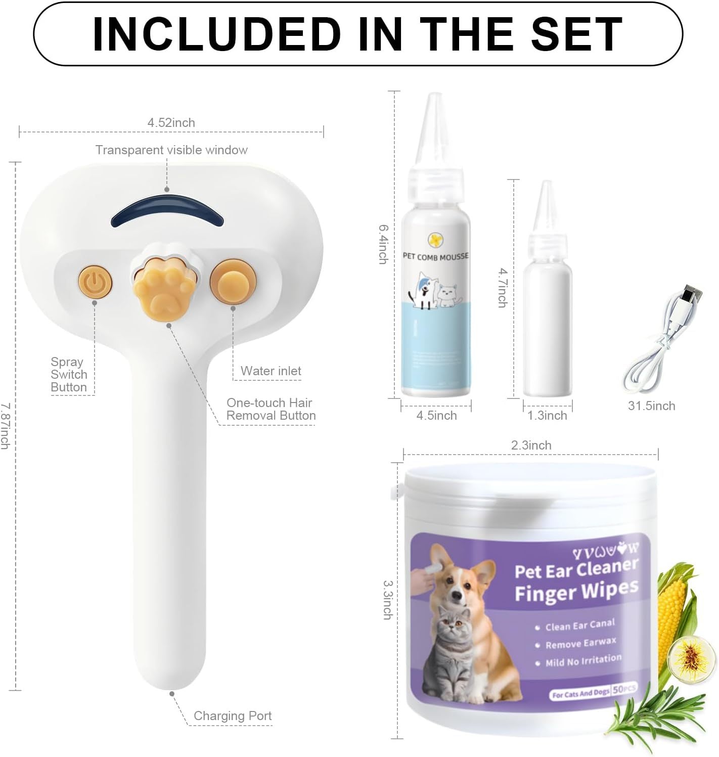 PETS&CLEAN Universal Pet Steam Brush For Cats And Dogs 3-in-1