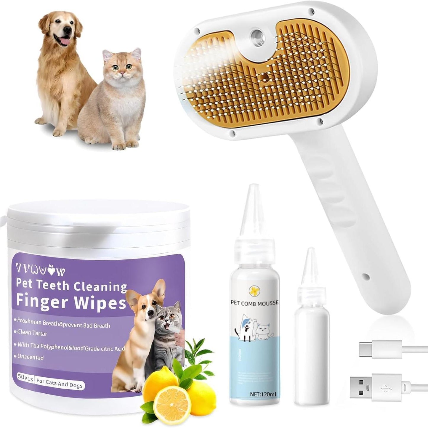 PETS&CLEAN Universal Pet Steam Brush For Cats And Dogs 3-in-1