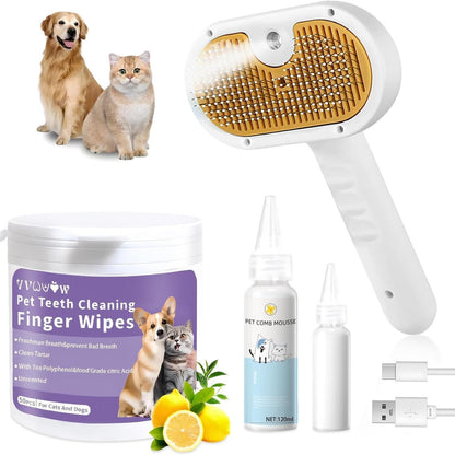 PETS&CLEAN Universal Pet Steam Brush For Cats And Dogs 3-in-1