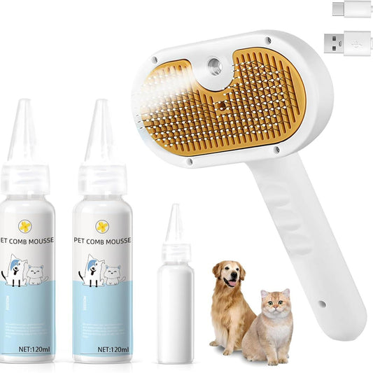 PETS&CLEAN Universal Pet Steam Brush For Cats And Dogs 3-in-1