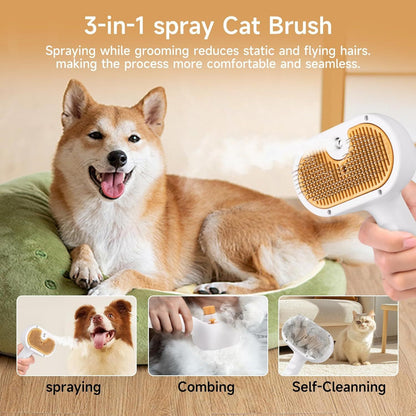 PETS&CLEAN Universal Pet Steam Brush For Cats And Dogs 3-in-1
