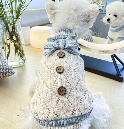 PETS&CLEAN Bowknot Dog Clothes Costume Hollow Knit Sweater