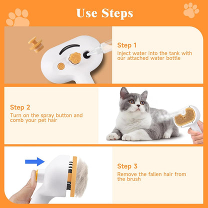 PETS&CLEAN Universal Pet Steam Brush For Cats And Dogs 3-in-1