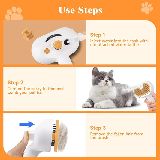 PETS&CLEAN Universal Pet Steam Brush For Cats And Dogs 3-in-1