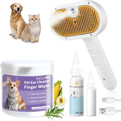 PETS&CLEAN Universal Pet Steam Brush For Cats And Dogs 3-in-1